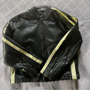 Vintage faux leather bomber jacket Moto Coat Motorcycle Biker Racing Stripes Y2K